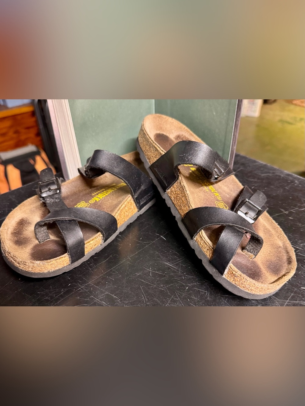 Birkenstock Women's Black Two-Strap Slide Sandals Size 7.5